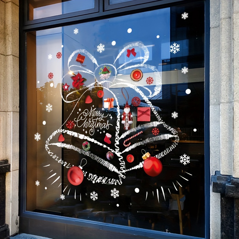 Snowflake Window Decal - สติกเกอร์คริสต์มาส เกล็ดหิมะ ต้นไม้ ซานตาคลอส สติกเกอร์ติดกระจกหน้าต่าง ประตู